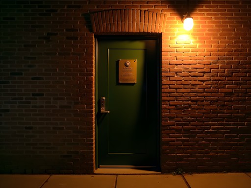 Unmarked entrance to a speakeasy in a converted Pawtucket textile mill