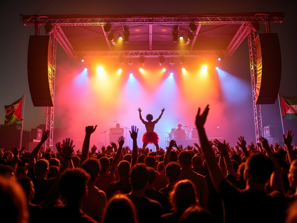 Soca artist performing on stage at Port of Spain music festival with energetic crowd