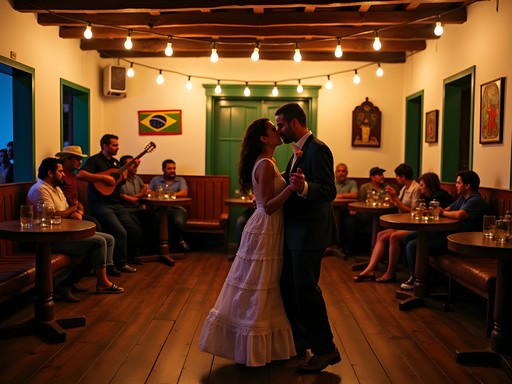 Couples dancing forró in a traditional Recife dance club with live musicians