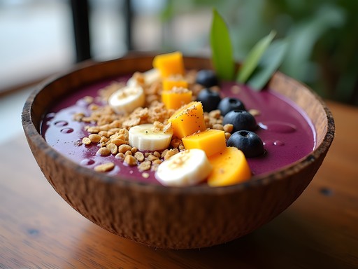 Vibrant açaí bowl from Pé de Açaí in Recife topped with tropical fruits and granola