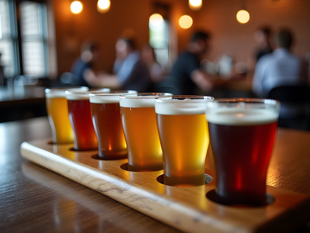 Colorful flight of craft beers at Beaver Island Brewing in Saint Cloud
