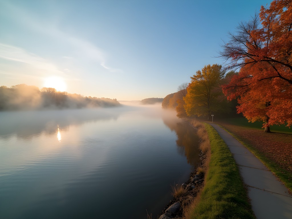 Morning view of Mississippi River from Beaver Island Trail in Saint Cloud