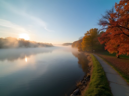 Morning view of Mississippi River from Beaver Island Trail in Saint Cloud