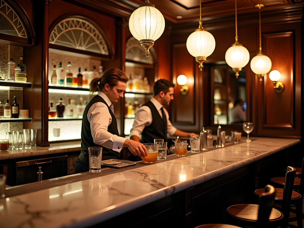 Elegant Art Deco interior of a historic Saint Paul speakeasy with bartenders crafting cocktails