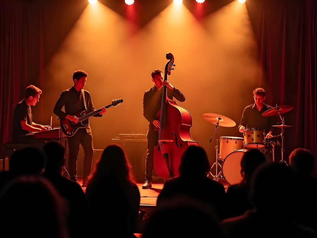 Jazz quartet performing in intimate Shreveport music venue with atmospheric lighting