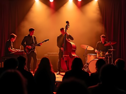 Jazz quartet performing in intimate Shreveport music venue with atmospheric lighting