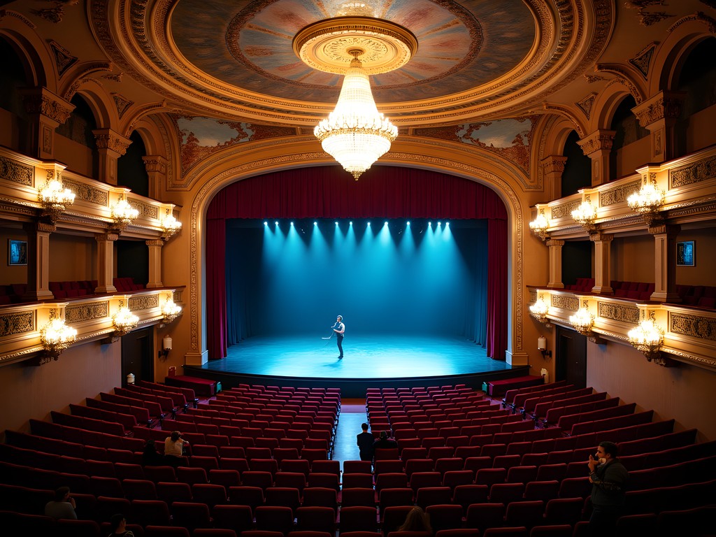 Ornate interior of Syracuse's historic Landmark Theatre during a live music performance with dramatic lighting