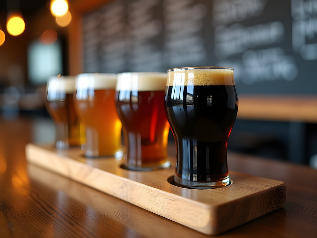 Colorful craft beer flight at Kuhnhenn Brewing Company in Warren, Michigan