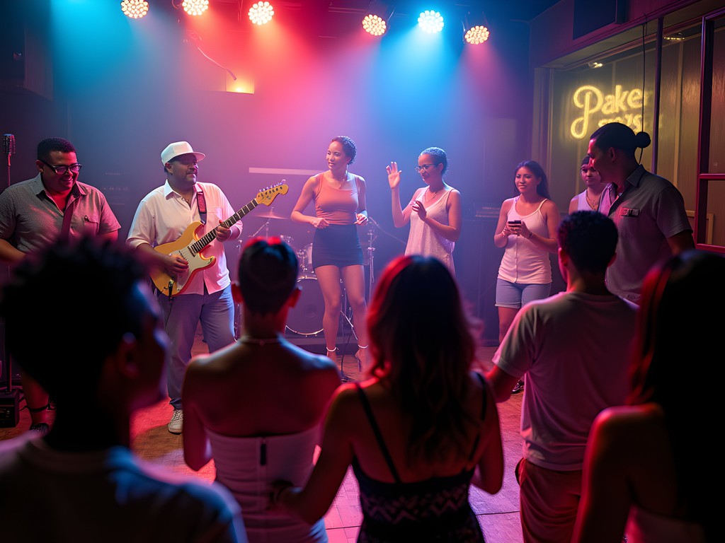 Energetic live band performance at a Nassau nightclub with dancing crowd