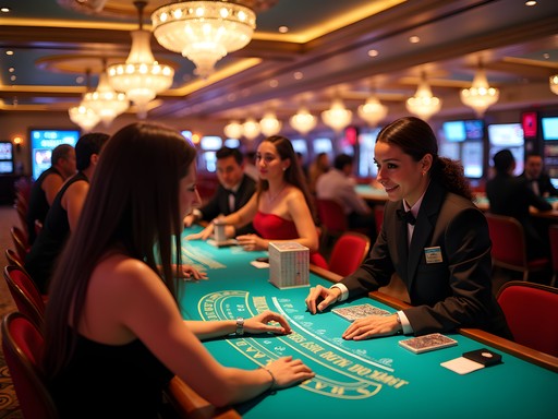 Elegant casino floor in Nassau with blackjack tables and well-dressed patrons