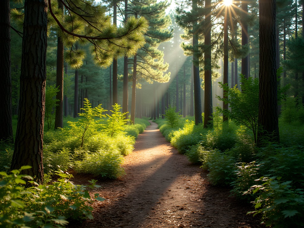 Natural surface trail through pine forest at Brick Pond Park in North Augusta