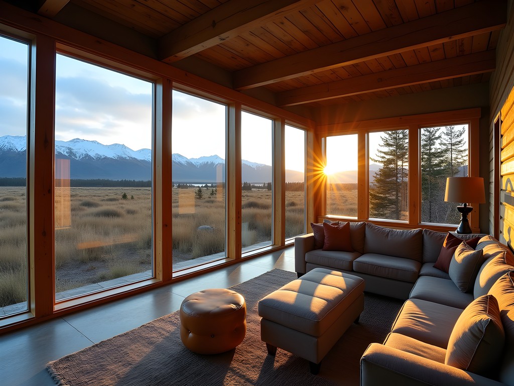 Upscale wilderness lodge with panoramic views of Alaskan tundra and mountains near Bethel