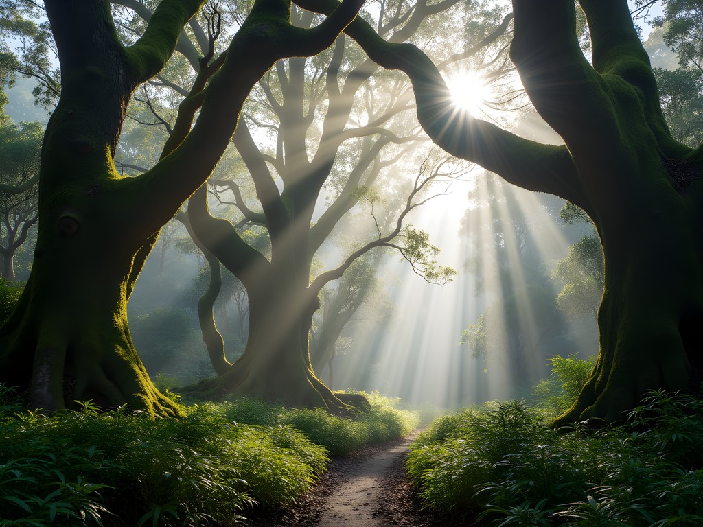 Ancient Antarctic Beech trees in misty Lamington National Park