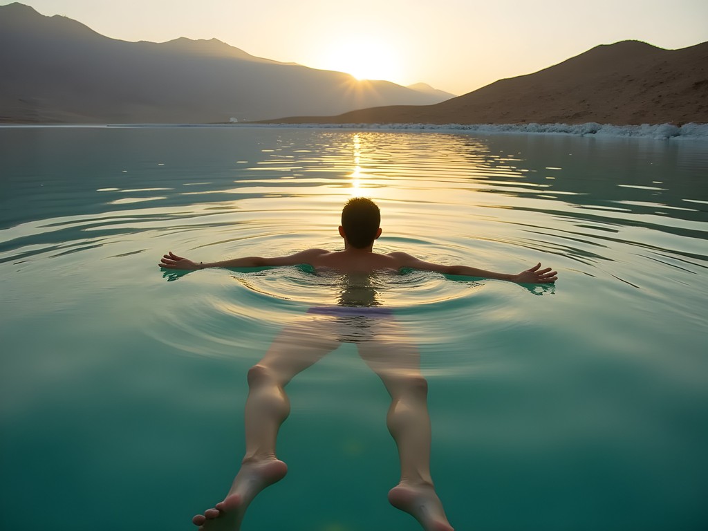 Person floating effortlessly in the mineral-rich waters of the Dead Sea