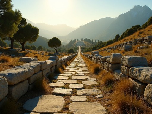 The Sacred Way path winding through Delphi ruins in morning light