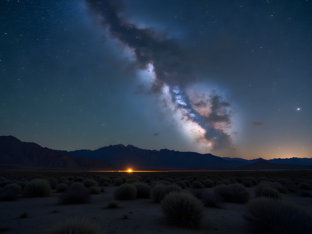 Milky Way galaxy visible over Nevada desert landscape near Fernley with silhouetted mountains