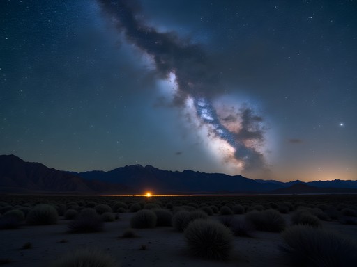 Milky Way galaxy visible over Nevada desert landscape near Fernley with silhouetted mountains