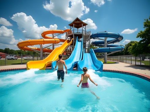 Splash Station Waterpark in Fremont, Nebraska with water slides and lazy river visible