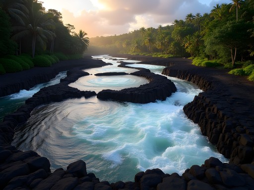 Boiling Pots section of Wailuku River with churning water patterns
