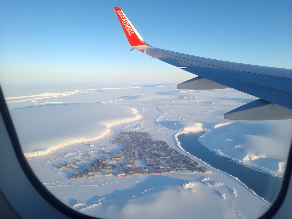 Aerial view of Iqaluit in winter with frozen Frobisher Bay