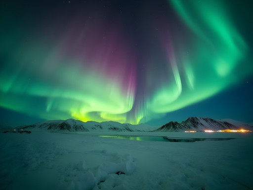 Spectacular Northern Lights display over snowy landscape near Iqaluit