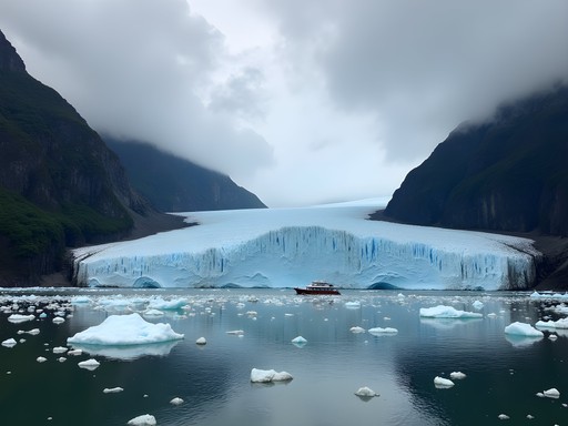 South Sawyer Glacier at the end of Tracy Arm Fjord with floating icebergs and steep granite walls