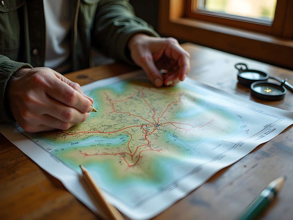 Detailed topographic map of Kakadu National Park with trekking route marked
