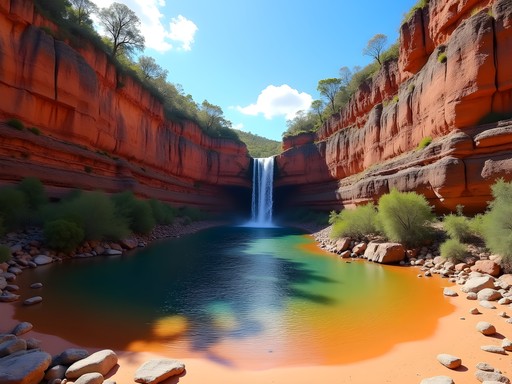 Jim Jim Falls plunge pool surrounded by red sandstone cliffs in Kakadu