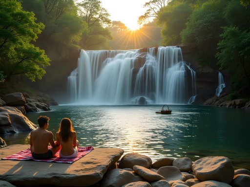 Wide cascading Salto El Arroyazo waterfall with perfect picnic spots and natural pools