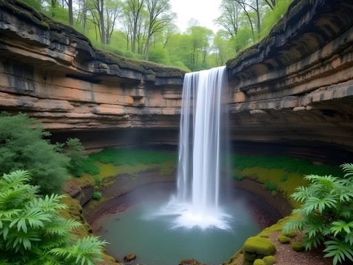 Cedar Falls cascading 95 feet into natural amphitheater at Petit Jean State Park