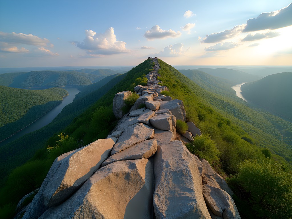 Panoramic view from Pinnacle Mountain summit overlooking Arkansas River Valley in spring