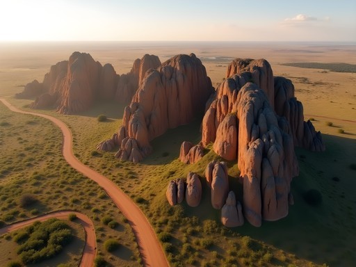 Aerial view of the sacred Tsodilo Hills in northwestern Botswana