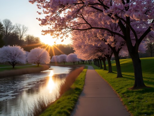 Arkansas River Trail with spring dogwoods and redbuds in bloom