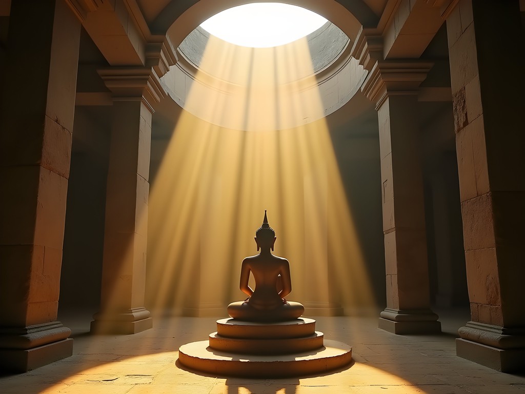 Morning light illuminating Buddha statue inside Polonnaruwa's Vatadage