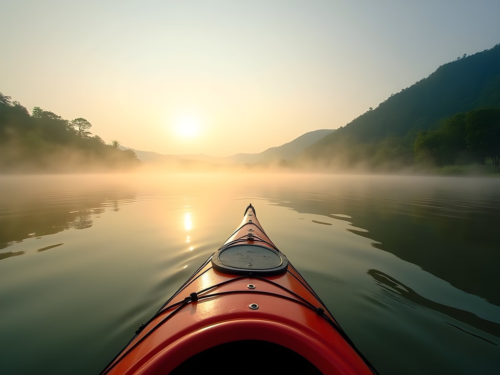 Kayaking through morning mist on Kaptai Lake in Rangamati