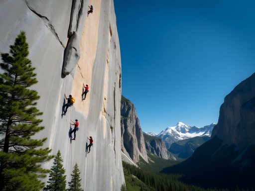Rock climbers on granite wall in Little Cottonwood Canyon Sandy Utah