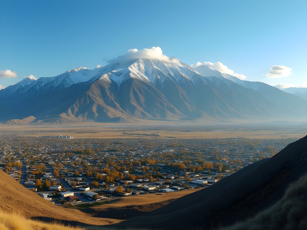 Panoramic view of Sandy Utah with Wasatch Mountains rising dramatically in background