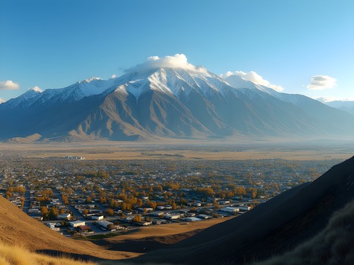 Panoramic view of Sandy Utah with Wasatch Mountains rising dramatically in background