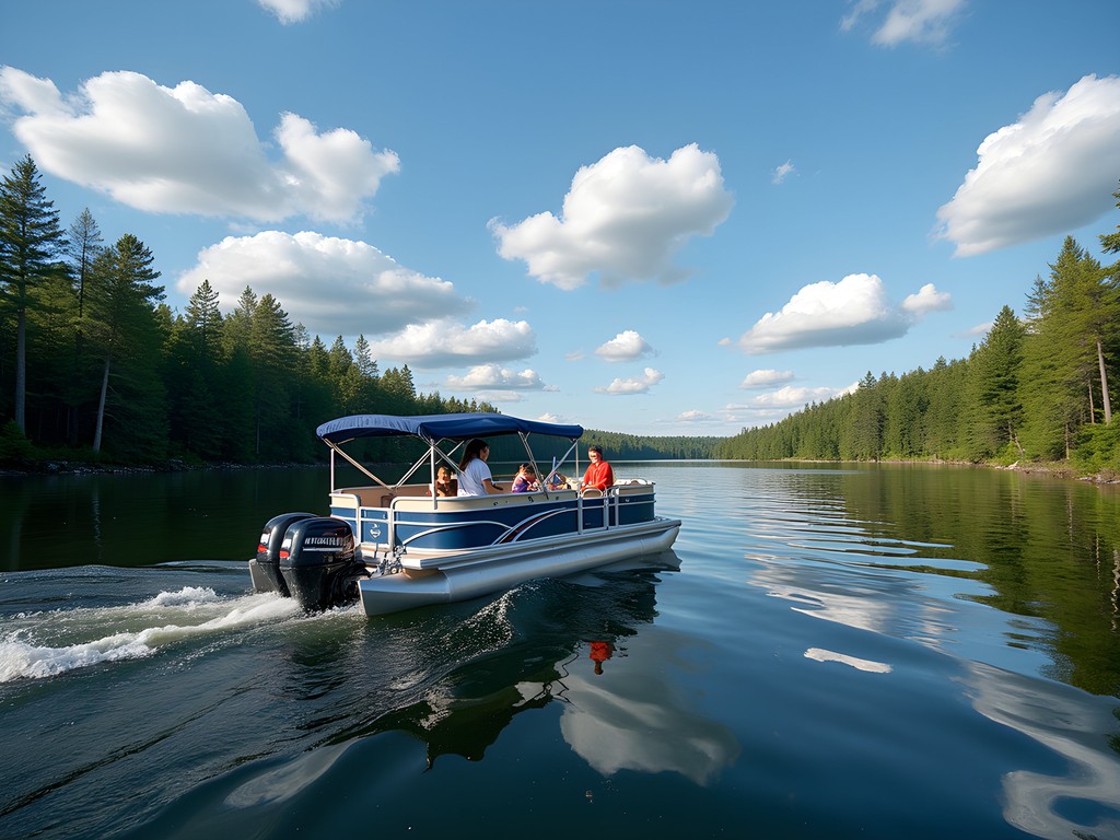 Family enjoying a pontoon boat ride on Mousam Lake in Sanford, Maine