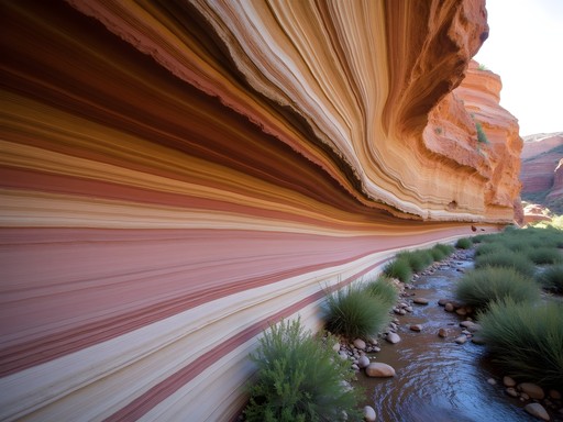 Exposed geological layers along Soldier Creek Trail in Sheridan Wyoming showing millions of years of Earth's history