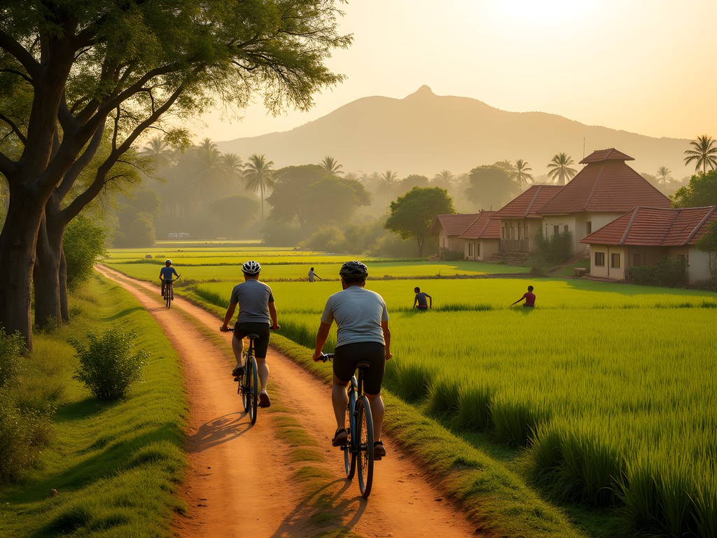 Cycling through rural villages near Sigiriya with local life scenes