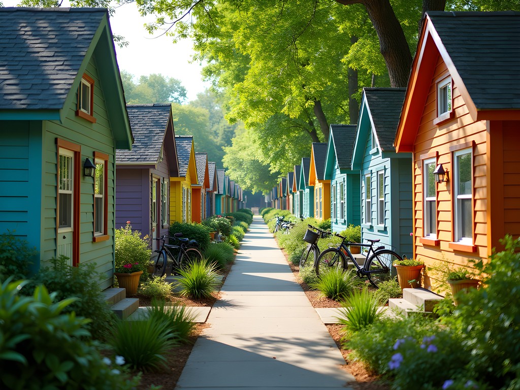 Colorful cottages on Ward's Island with garden paths
