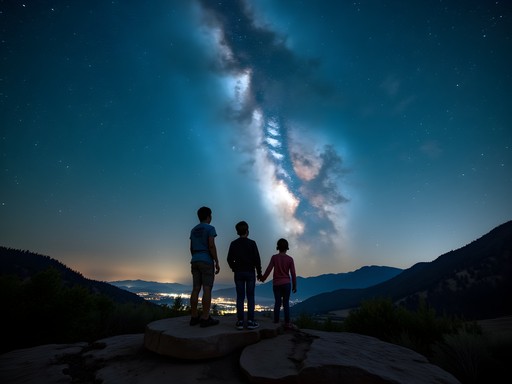 Family stargazing at Melon Valley Overlook near Twin Falls with Milky Way visible