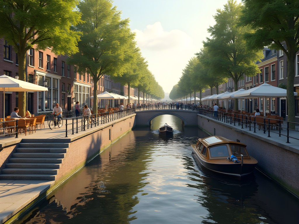 Utrecht's unique two-level canal system showing upper streets and lower wharfs with cafés