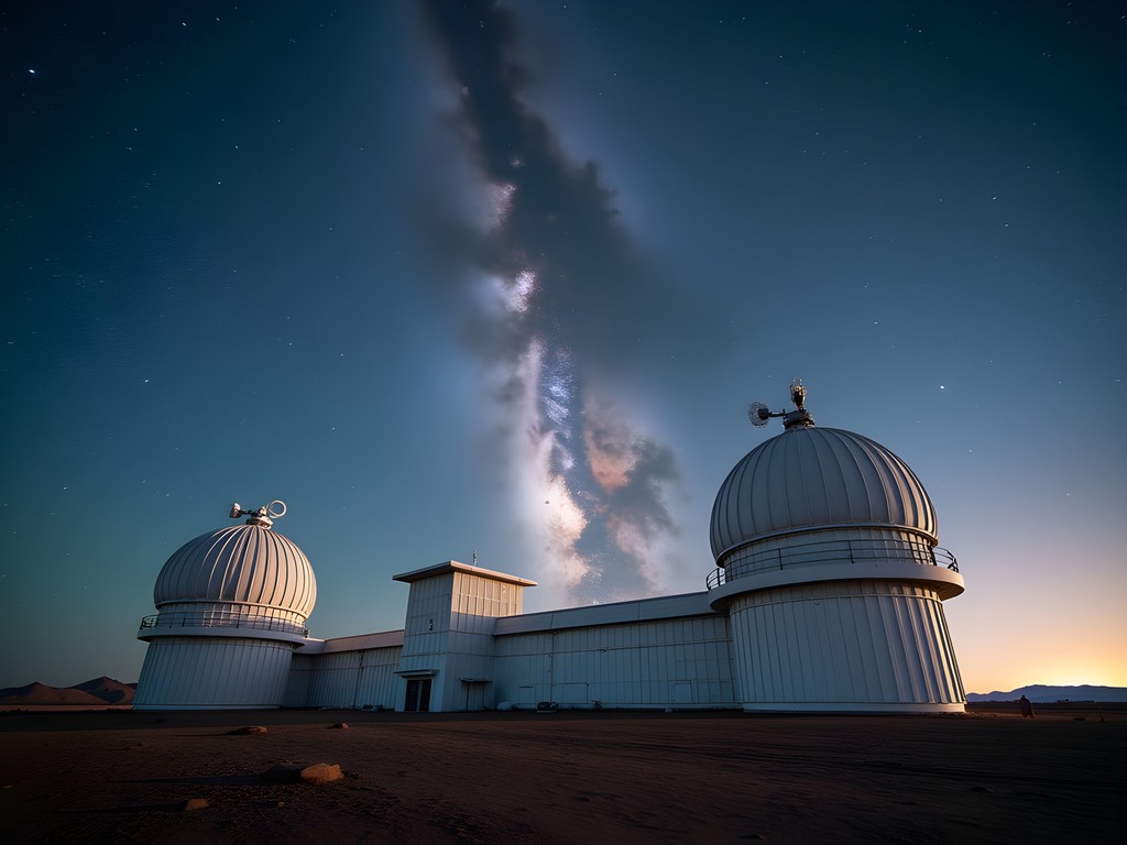 Milky Way galaxy over Paranal Observatory domes in Atacama Desert