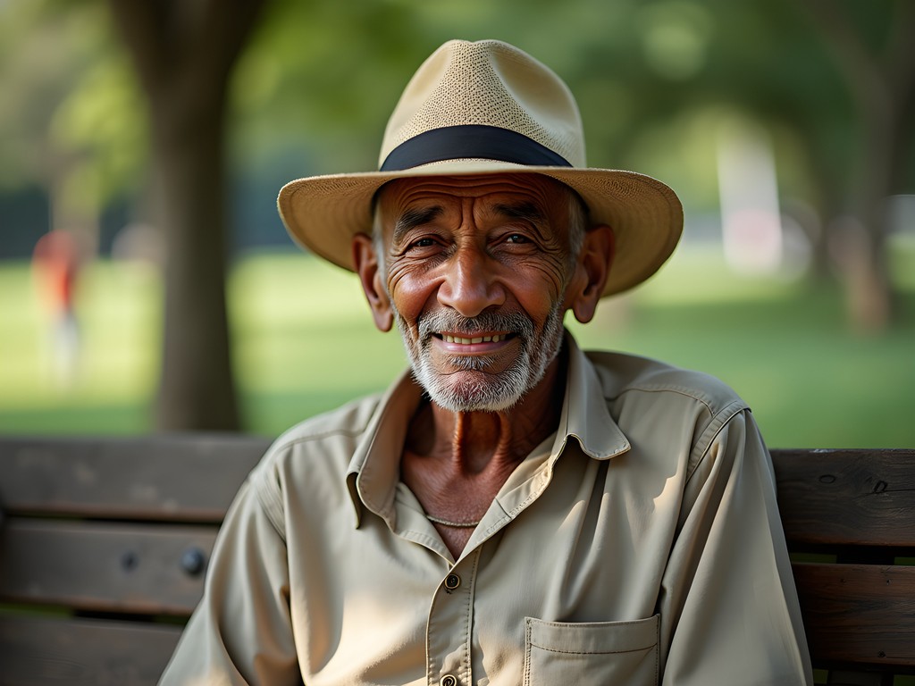 Portrait of elderly Cuban man on park bench in Bayamo Cuba