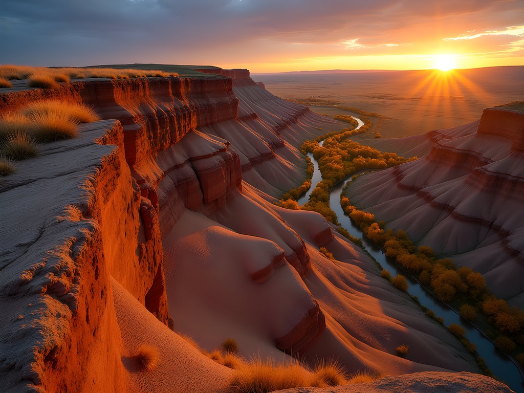 Golden hour light illuminating Theodore Roosevelt National Park South Unit badlands