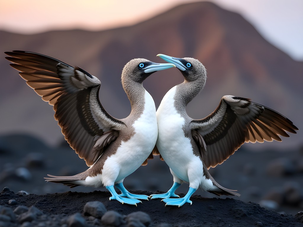 Wildlife photographer capturing blue-footed boobies mating dance in the Galápagos