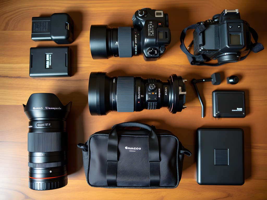 Essential photography gear layout for Hwange National Park safari