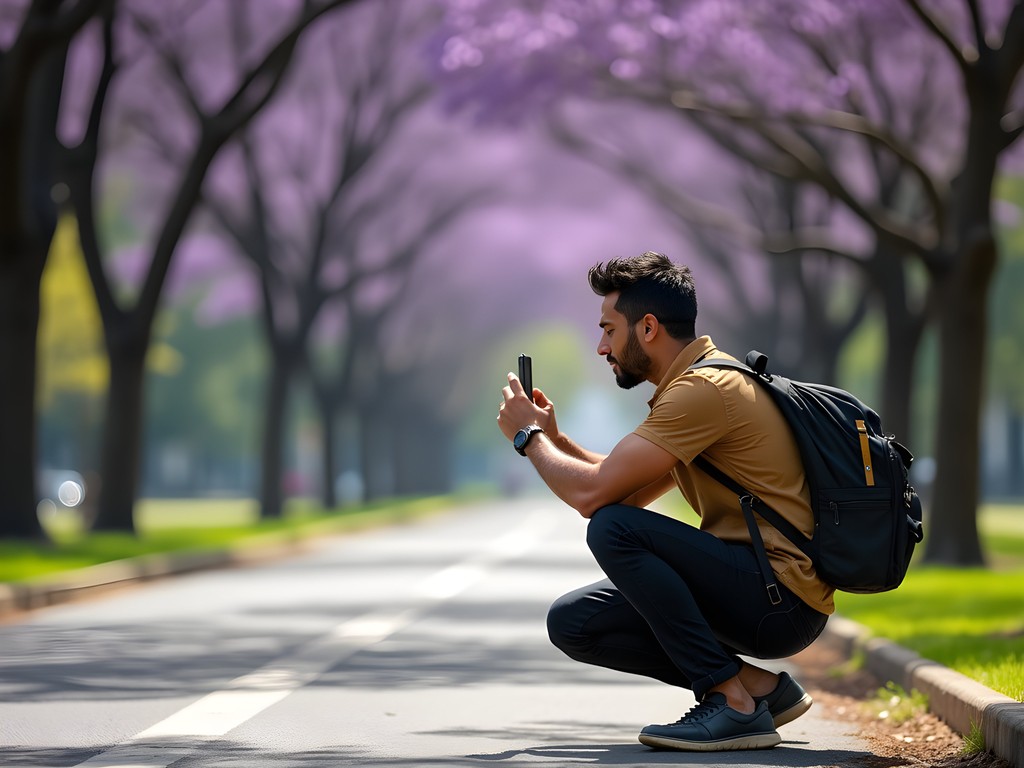 Travel photographer capturing diagonal avenue perspective in La Plata